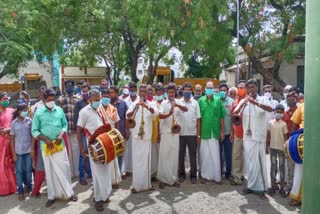 Concert musicians marriage hall owners and somes given pettion to taluk officer office  