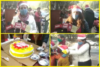 Celebrated Christmas among children in slum area NGO distributed Santa Cap and mask