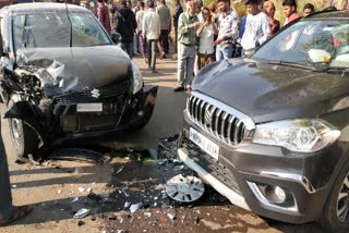 Two cars face to face collision