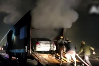 Fire broke out in a loaded truck container