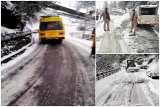 Road closed due to snowfall in upper shimla