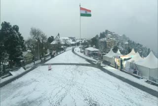 Himachal Pradesh: Shimla receives fresh snowfall; visuals from Jakhoo area of the city.