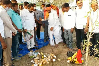 mla rajaiah laid foundation stone for cc roads and market shed