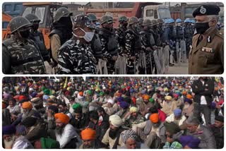 Delhi Police jawans giving duty in the chilly combative cold during the farmers agitation