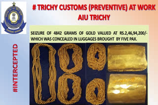 Trichy custom sized gold worth rupees 2 crore 47 lakh from 5 passengers