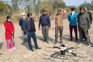 drone survey being done in bikapur area of ayodhya