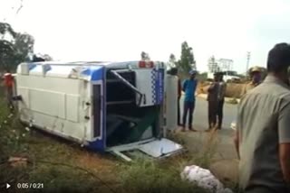 4 injured after ambulance overturns in devanahalli