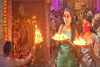 Devotees take part in aarti at Lakshmi Narasimha Swamy Temple in Bengaluru