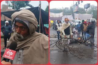 Farmers on dharna amid rain and dharna