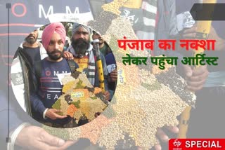 Artist reached the farmers movement at singhu border with map of Punjab