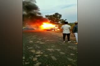 A car burnt on the road near Surpur