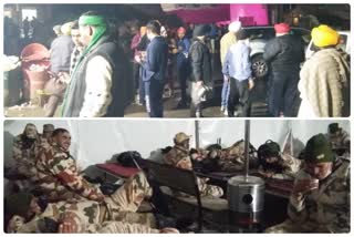 Farmers and paramilitary forces spend the night drinking tea in the bitter winter on the Delhi border