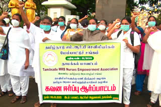 Demonstration of contract nurses demanding permanent employment in Namakkal