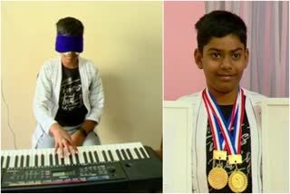 13 year old boy plays the harmonium without seeing keyboard