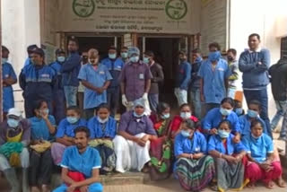 medical cleaning staff protest-in-front Nabarangpur medical