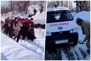 locals carry a pregnant lady on bed to reach nearby hospital