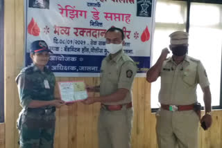 Blood donation by police officers on the occasion of Raising Day in Jalna