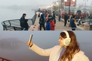 Anasagar lake, amid fog and winter, ajmer weather, rajasthan weather update news, अजमेर का मौसम, अजमेर में सर्दी, Winter in ajmer, आनासागर झील