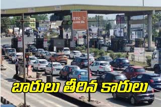 heavy rush in toll gates in medchal and yadadri bhuvanagiri distirct