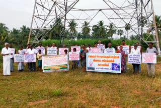 உரிய இழப்பீடு வழங்க கோரி விவசாயிகள் ஆர்ப்பாட்டம்