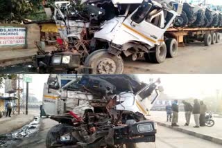 dholpur news, driver leg cut, चालक का पैर कटा, सड़क हादसा, तेज रफ्तार का कहर, धौलपुर न्यूज, two trucks collide, road accident in dholpur