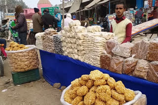 Tilkut shops adorned on Makar Sankranti in Motihari