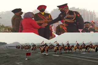 Troops parade at the Kariappa Parade Ground in Delhi on the occasion of Army Day on January 15.