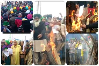 Copies of all three new agricultural laws were burnt by farmers on the Singhu border