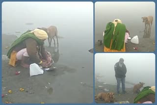 people at alipur palla yamuna ghat on Makar Sankranti in delhi