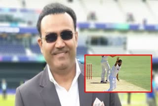 Virender Sehwag congratulates the T Natarajan