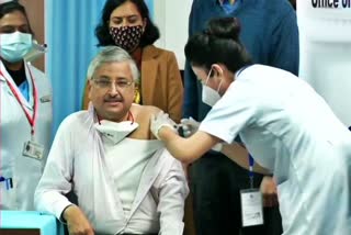 AIIMS Director Dr Randeep Guleria receives COVID-19 vaccine shot at AIIMS, Delhi