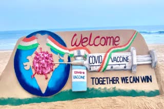 SAND ARTIST SUDARSAN PATTNAIK WELCOMES LARGEST VACCINE DRIVE THROUGH SANDART