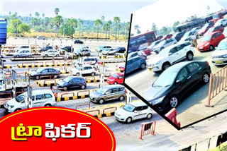 heavy-traffic-at-panthangi-toll-plaza-in-nalgonda-dist-between-hydearabad-and-vijayawada