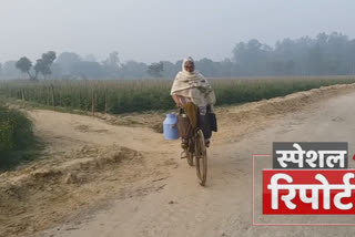 62 year old woman sells milk from door to door on bicycle in Kasganj