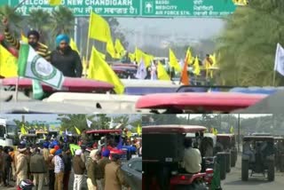 thousands of farmers hold a tractor march at Chandigarh-Punjab border against the three farm laws