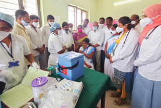 MLA Rasamai Balakishan launch covid Vaccine Center in Manakondoor, Karimnagar District