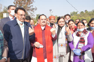 JP Nadda cast votes in Vijaypur Panchayat of Bilaspur with family