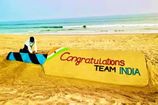 International sand artist Sudarsan Pattnaik congratulates Team India with beautiful SandArt for historical series win