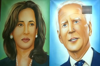 Artist paints portraits of Biden-Harris