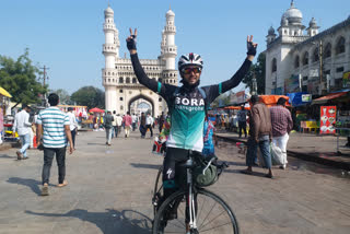 The young man set out on a bicycle journey from Kashmir to Kanya Kumari reached Hyderabad