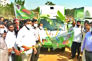minister anil kumar launches ration distribution vehicles in nellore district