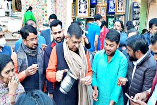 Rajsamand news  सतीश पूनिया का नाथद्वारा दौरा  Satish Poonia visits Nathdwara  प्रभु श्रीनाथजी का दर्शन  Darshan of lord shrinathji  पूनिया ने पिलाई चाय  Poonia sipped tea  गहलोत सरकार  Gehlot Government  निकाय चुनाव 2021  Body Election 2021