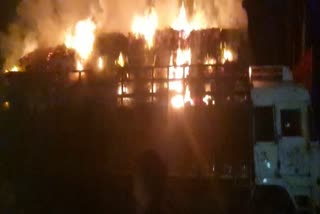 fire after collision with truck and car in lucknow