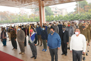 police officers take oath to exercise their vote on the occasion of National Voters Day in panchkula