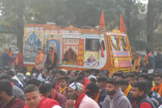 Devotees rally bike rally in Paonta Sahib for construction of Shri Ram temple