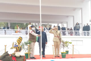 Collector raised flag and saluted the parade