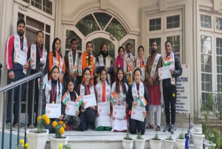 Gaurav Ramola (fifth from the left) with winners of cultural programmes at Doon Yogapith