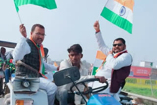 RJD MLA Ramanuj Rai took out a farmer tractor rally in Saran