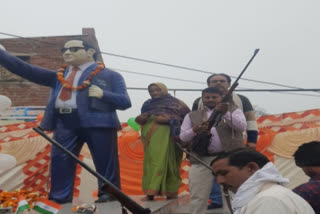 Celebratory firing in front of Ambedkar statue in MP