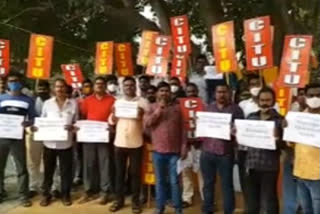 car drivers and owners union protest in vishaka to pay their bills for their cars used in previous elections